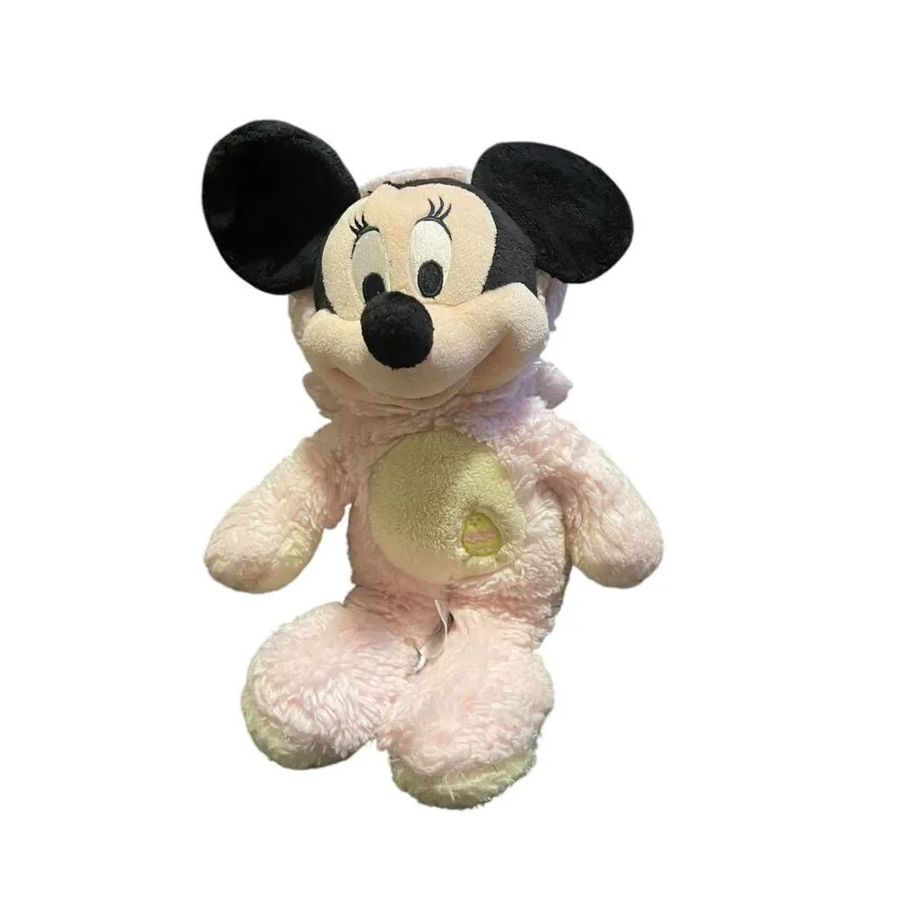 Disney Store Pink Yellow Black 13" Minnie Mouse Easter Bunny Plush Stuffed Toy